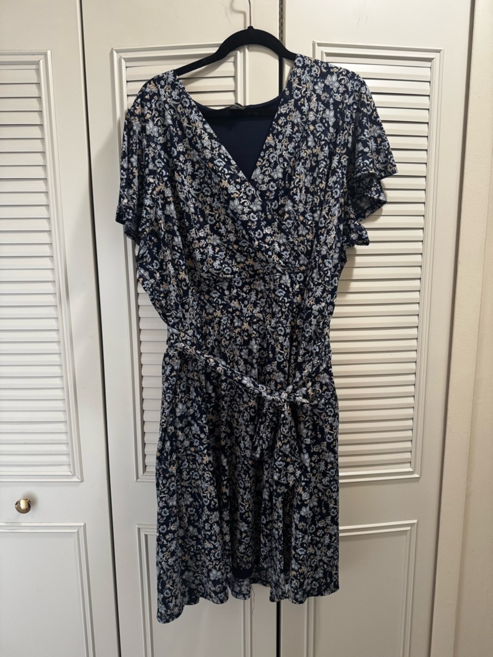 Lane Bryant Floral Wrap Dress – Short Sleeve, Tie Waist, Navy